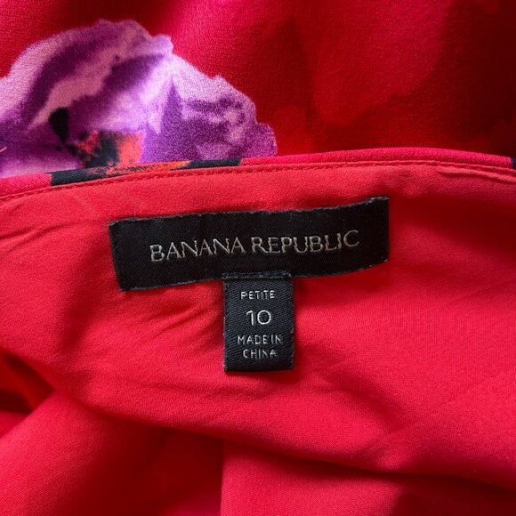 Banana Republic 10 Petite Red Poppy Floral Midi Dress Career Cocktail Party Chic - Picture 5 of 5